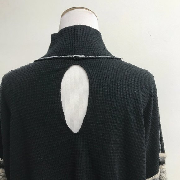 Free People black gray long sleeve mock neck fair isle sweater boho hippie top L - Picture 3 of 8